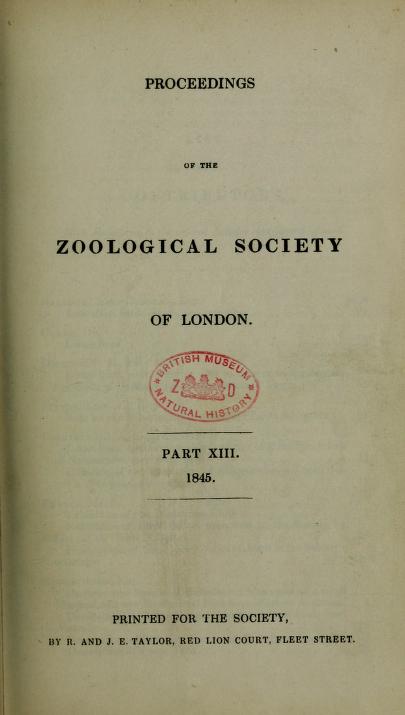 Media type: text; Pfeiffer 1845 Description: Proceedings of the Zoological Society of London, part XIII;