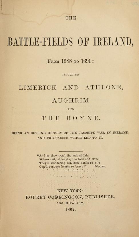 Title page of 'The Battle Fields of Ireland' first edition